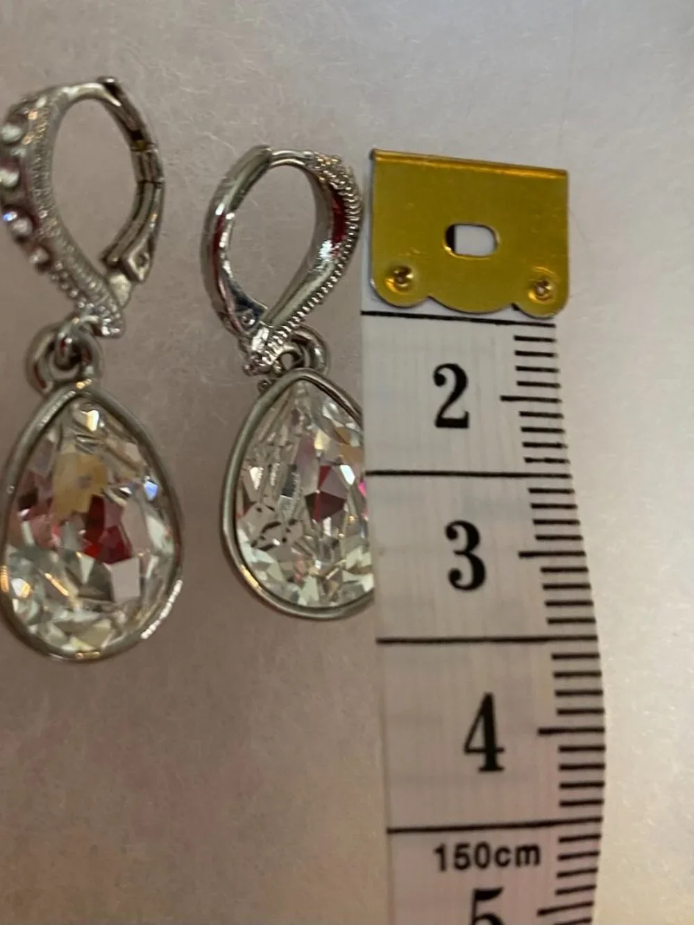 GIVENCHY Crystal Teardrop Dangle Earrings Silver Tone Clear Pave Leverback - Picture 6 of 8